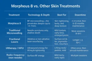 How Often Can I have Morpheus 8? 2 Table to show benefits of Morpheus 8 Bicester compared to other skin treatments